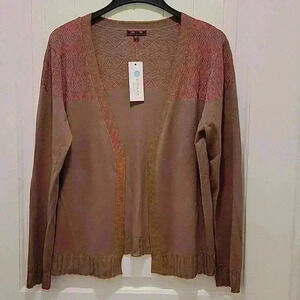 Lety & Me Leana Pointelle Stitchfix Tan Lightweight Cardigan Size Large